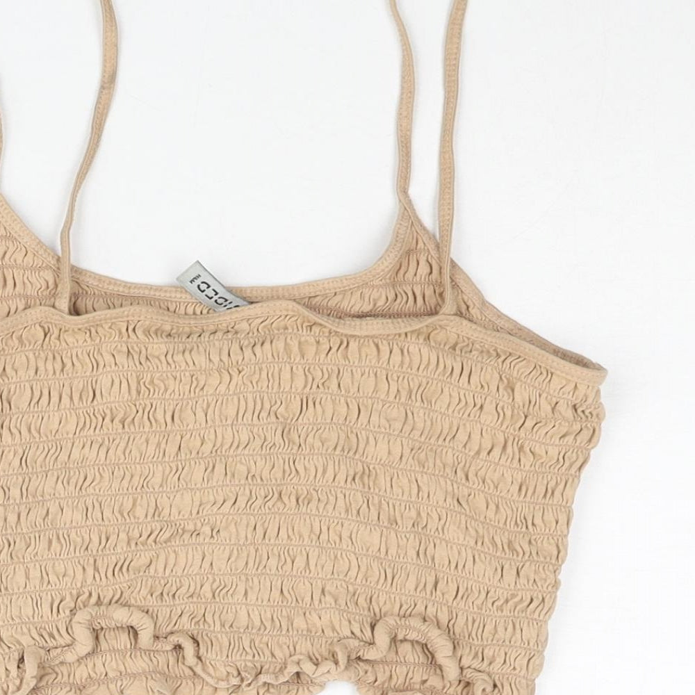 Divided by H&M Womens Beige Cotton Cropped Tank Size S Scoop Neck