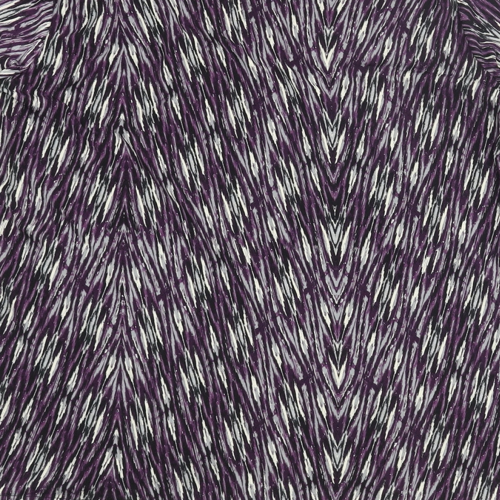 Bonmarché Womens Purple Geometric Polyester Basic Blouse Size 20 V-Neck - Layered Waterfall Front