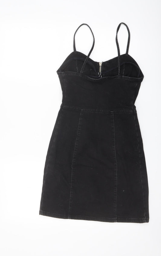 Denim & Co. Womens Black Cotton Mini Size 4 Sweetheart Zip