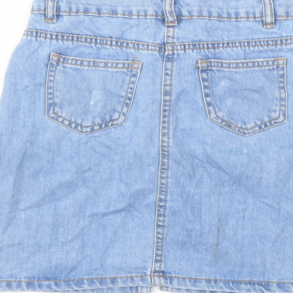 M&Co Girls Blue Cotton A-Line Skirt Size 10 Years Regular Button
