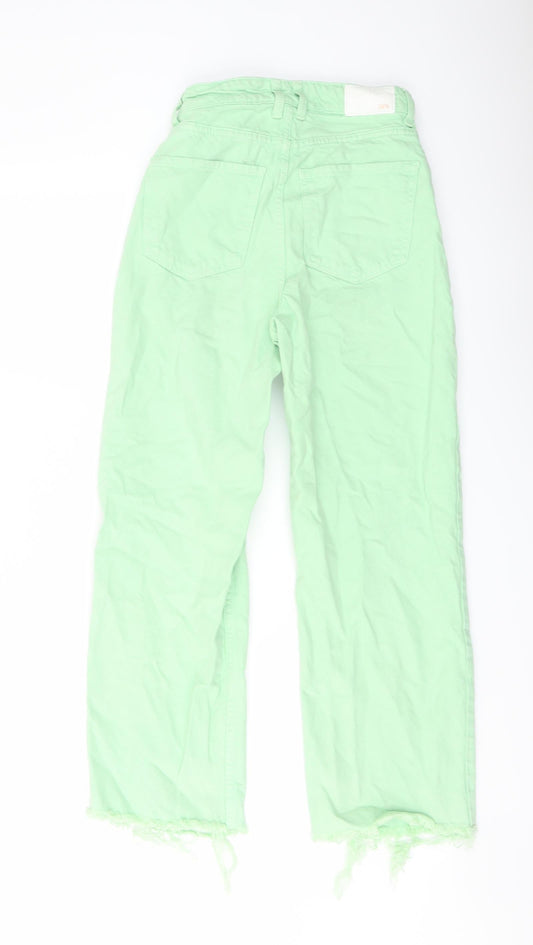 Zara Womens Green Cotton Straight Jeans Size 4 L25 in Regular Button