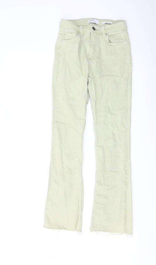 Womens UK Size 6 Bershka Regular Fit Flared Green Jeans