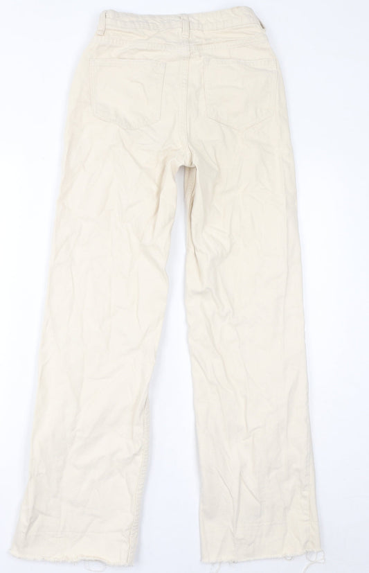 Denim & Co. Womens Ivory Cotton Wide-Leg Jeans Size 4 L30 in Regular Zip