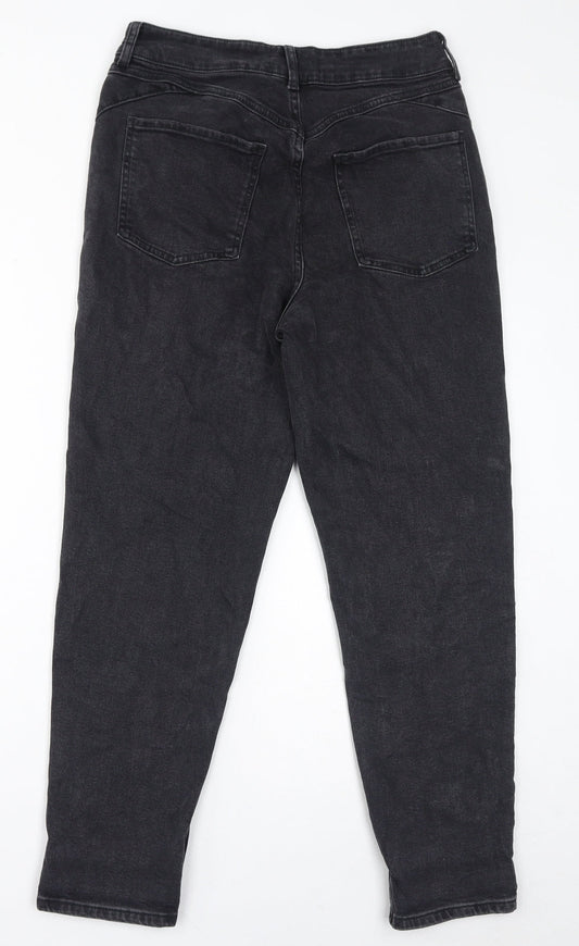 Denim & Co. Womens Black Cotton Mom Jeans Size 12 L28 in Regular Zip