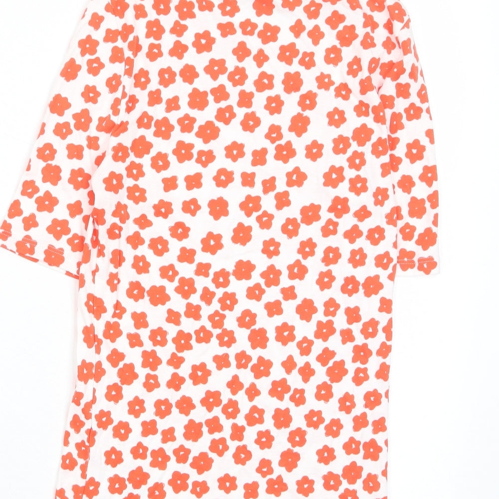 Marks and Spencer Womens Red Floral Cotton Basic T-Shirt Size 6 Crew Neck