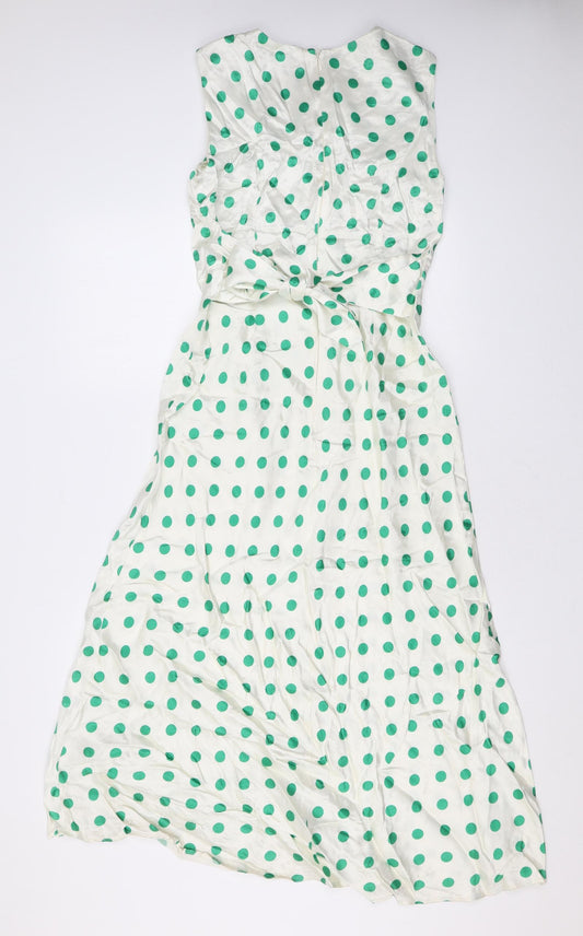 Marks and Spencer Womens Ivory Polka Dot Viscose A-Line Size 8 Round Neck Zip