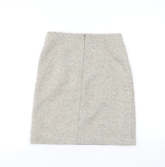 Marks and Spencer Womens Beige Herringbone Polyester A-Line Skirt Size 8 Zip