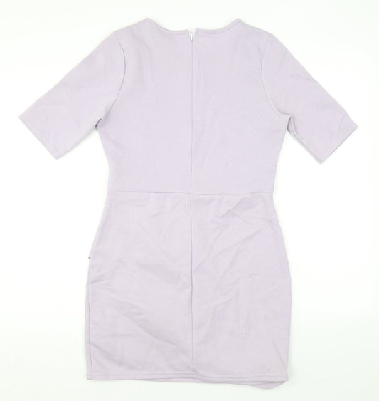 Missguided Womens Purple Polyester Bodycon Size 12 Round Neck Zip