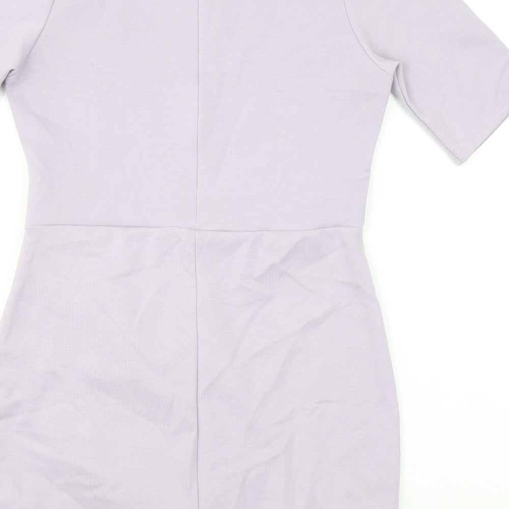 Missguided Womens Purple Polyester Bodycon Size 12 Round Neck Zip