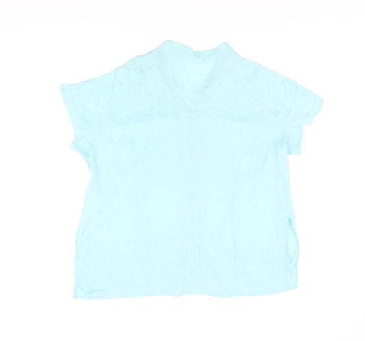 Daxon Womens Blue Cotton Basic Button-Up Size 18 V-Neck