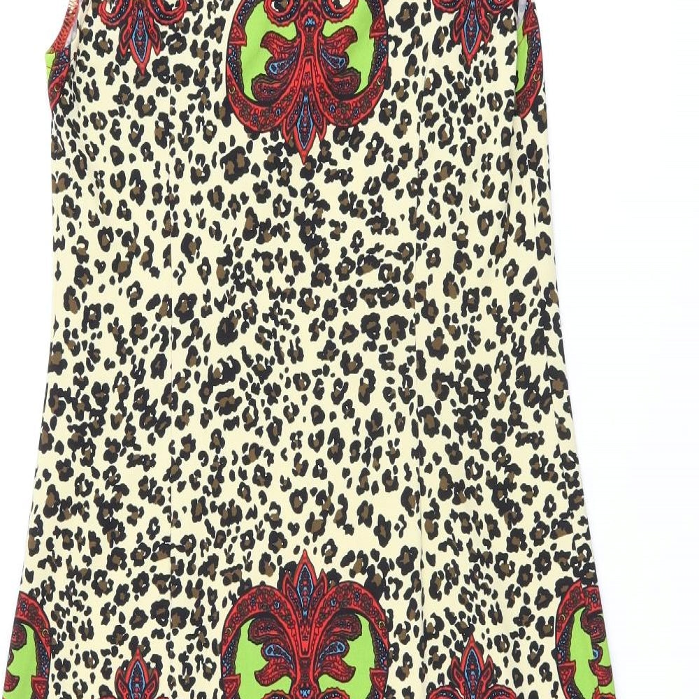 London Times Womens Multicoloured Animal Print Polyester Shift Size 4 Boat Neck Button - Leopard Print Paisley