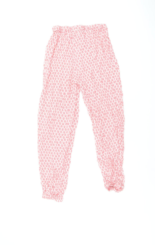 Zara Womens Pink Floral Polyester Bloomer Trousers Size M L24.5 in Regular Drawstring