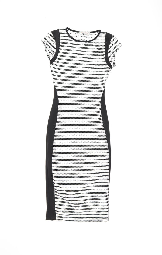 Cameo Rose Womens White Striped Polyester Bodycon Size 8 Round Neck Pullover