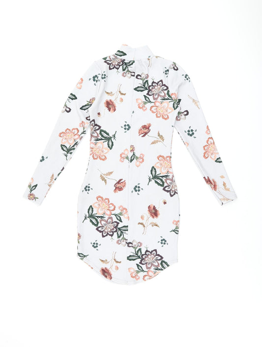 Daisy Street Womens Grey Floral Polyester Bodycon Size 6 High Neck Pullover