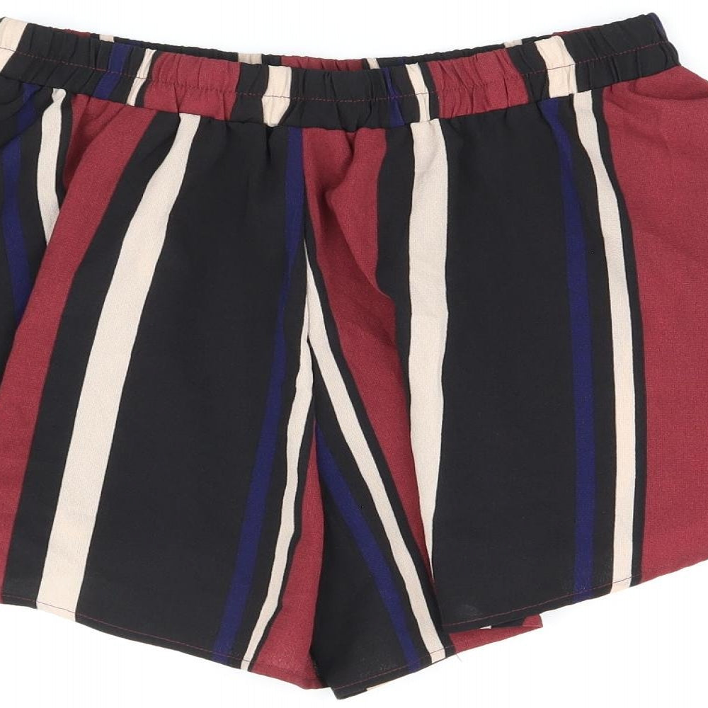 PRETTYLITTLETHING Womens Black Striped Polyester Skort Skirt Size 10