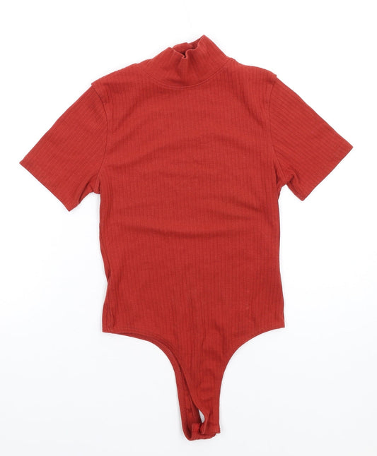 Additional front view of Missguided women’s red polyethylene bodysuit one-piece, size UK 8, snap