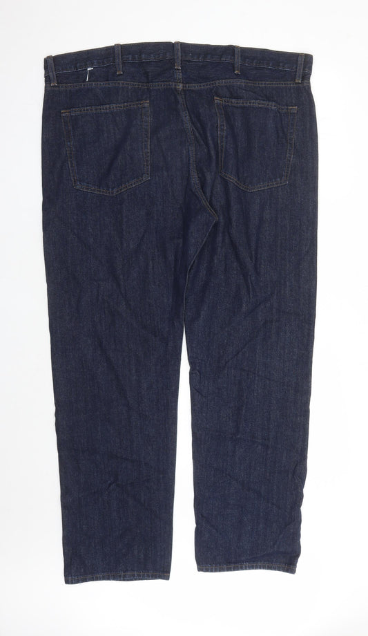 Marks and Spencer Mens Blue Cotton Straight Jeans Size 33 in L33 in Regular Zip