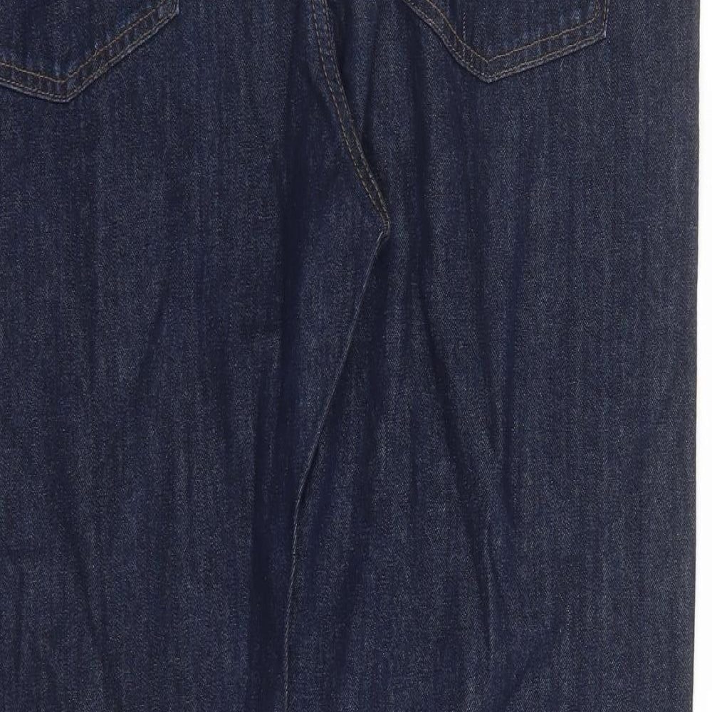 Marks and Spencer Mens Blue Cotton Straight Jeans Size 33 in L33 in Regular Zip
