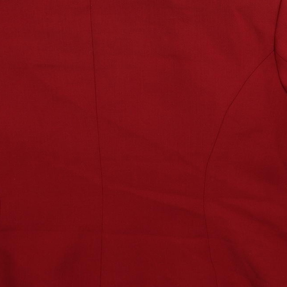 Brand and care label for Alex & Co. women’s red jacket, size UK 14, zip