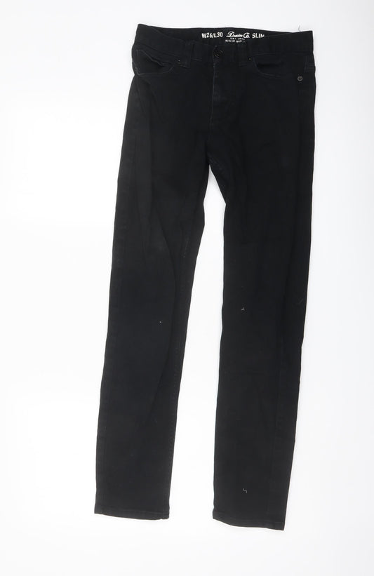 Denim & Co. Womens Black Cotton Straight Jeans Size 26 in L30 in Regular Button