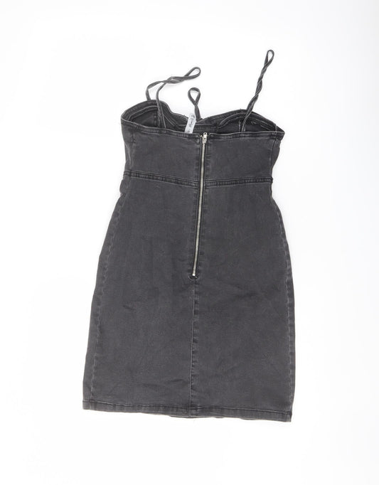 Denim & Co. Womens Grey Cotton Mini Size 8 Sweetheart Zip