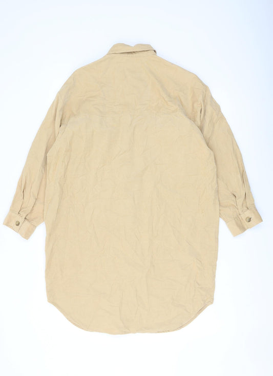 Zara Girls Beige Cotton Tunic Button-Up Size 13-14 Years Collared Button
