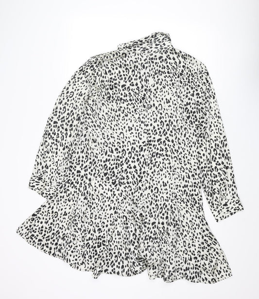 Zara Womens Ivory Animal Print Polyester Shirt Dress Size XL Collared Button - Cheetah Print