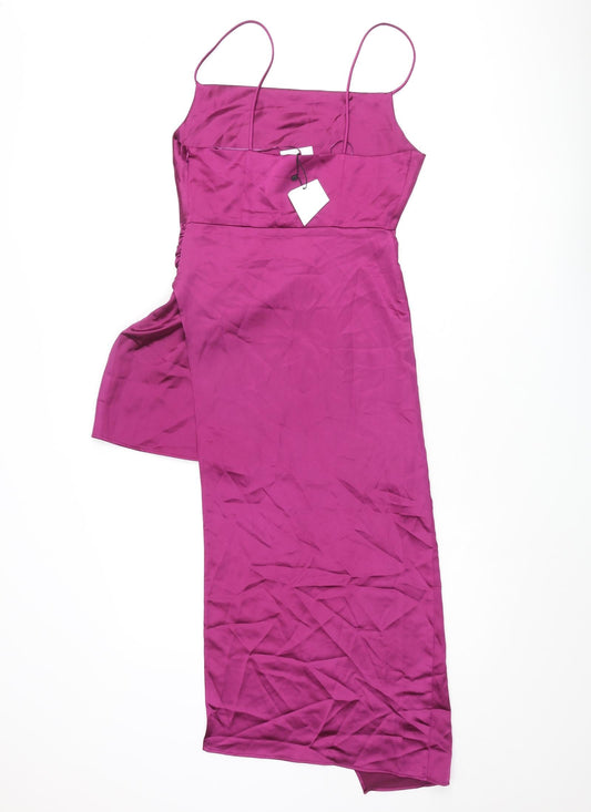 Zara Womens Purple Polyester Slip Dress Size S Square Neck Zip - Layered