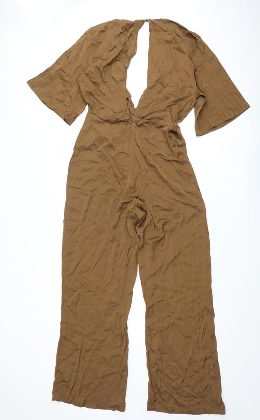 Zara Womens Brown Polyester Jumpsuit One-Piece Size S L29 in Zip - Knot Detail