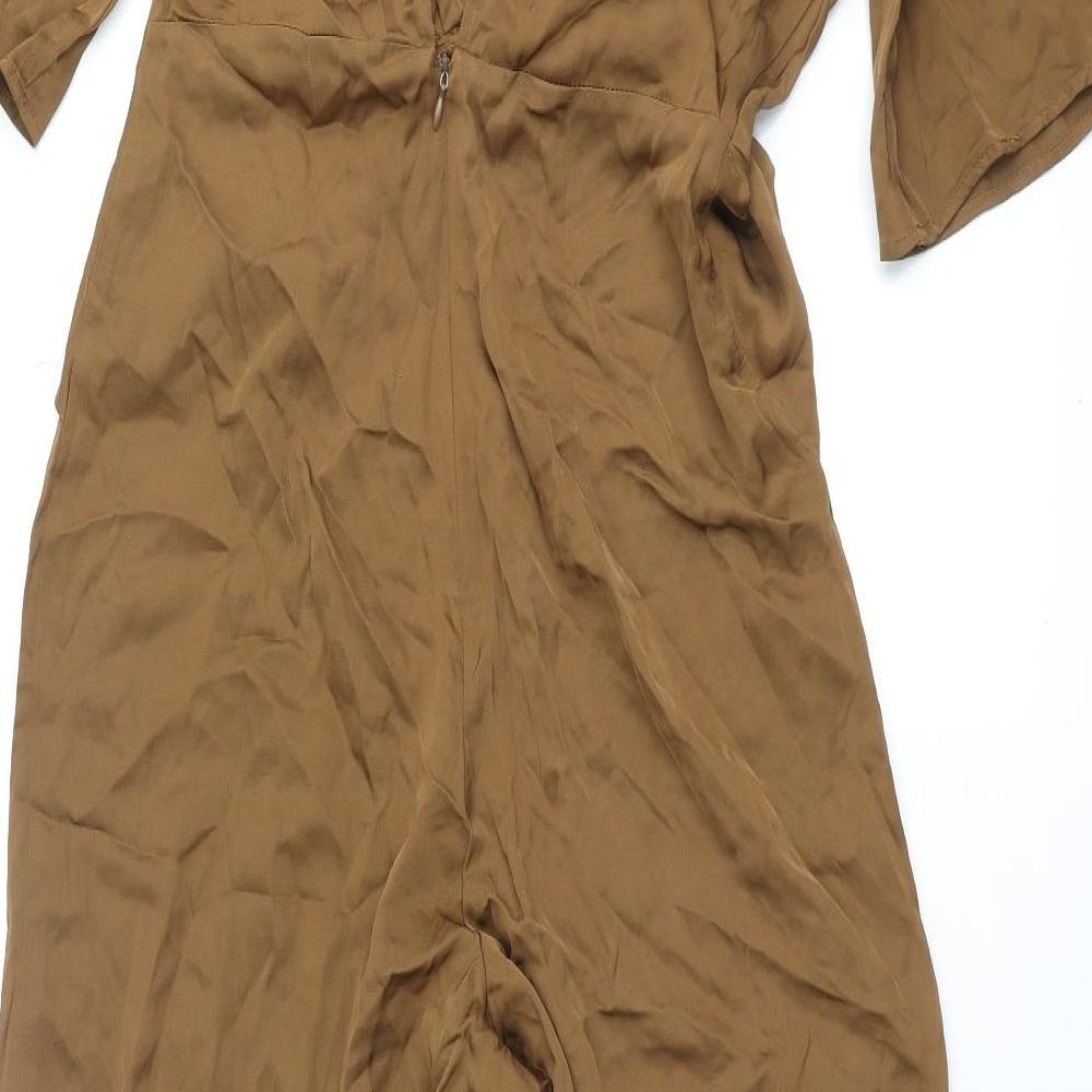 Zara Womens Brown Polyester Jumpsuit One-Piece Size S L29 in Zip - Knot Detail