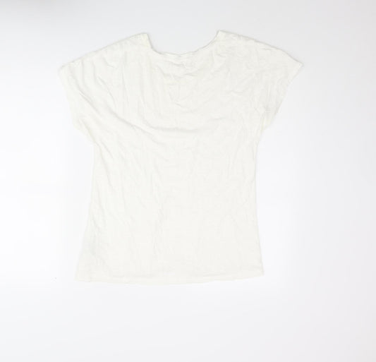 Indigo Womens Ivory Cotton Basic Blouse Size 10 Round Neck - Lace Front