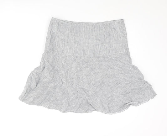 Marks and Spencer Womens Blue Striped Linen A-Line Skirt Size 12 Zip
