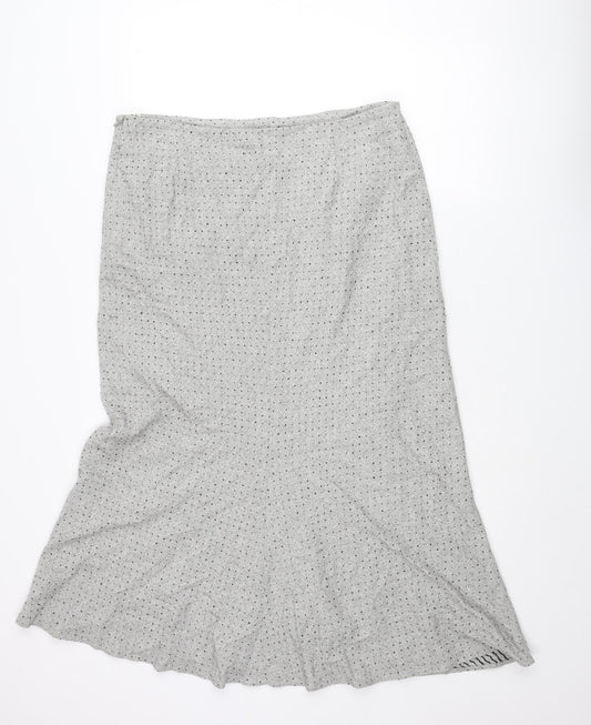 Kaliko Womens Grey Polka Dot Viscose Maxi Skirt Size 18 Zip