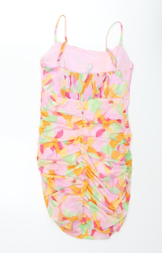 Stradivarius Womens Multicoloured Floral Polyester Mini Size L Scoop Neck Pullover - Rouched Corset Bodice