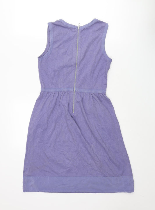 Mint Velvet Womens Purple Cotton Shift Size 8 Scoop Neck Zip - Zip Pockets