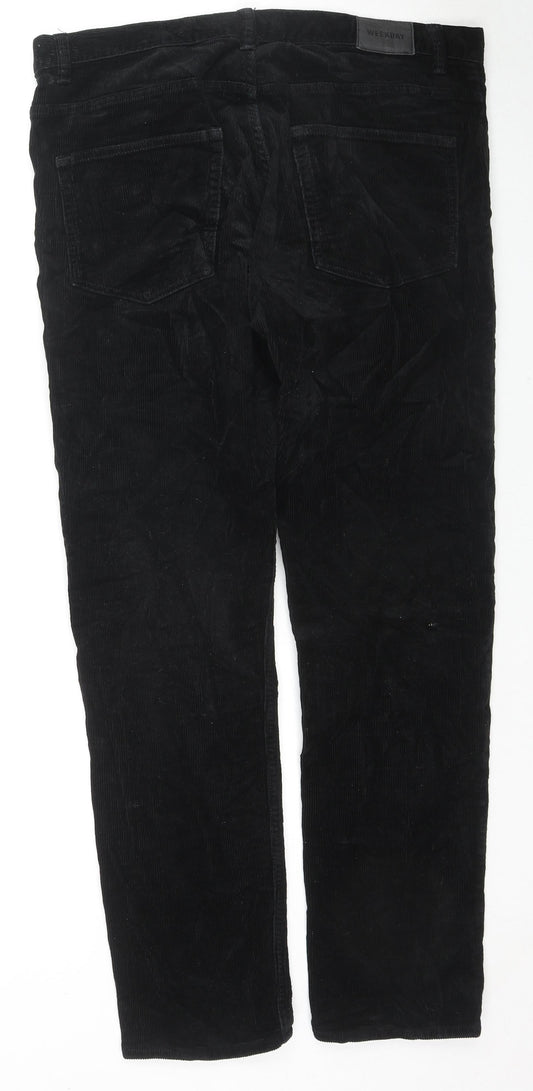 Weekday Womens Black Cotton Trousers Size 36 L30 in Regular Zip
