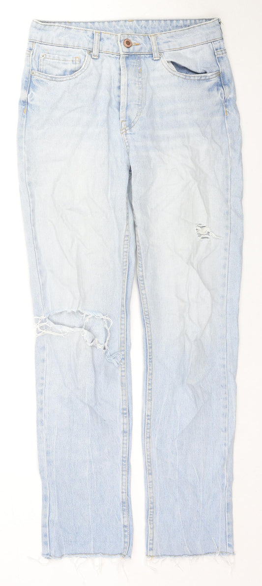 Womens UK Size 30 Bershka Regular Fit Straight Blue Jeans