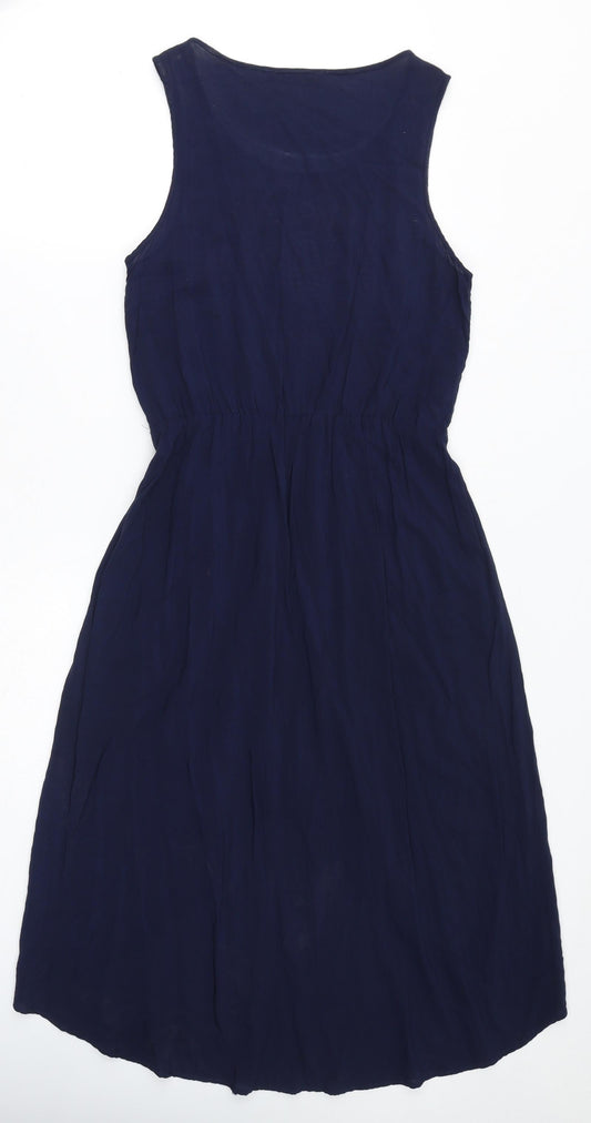 Oasis Womens Blue Viscose Tank Dress Size 8 Round Neck - Crochet Detail