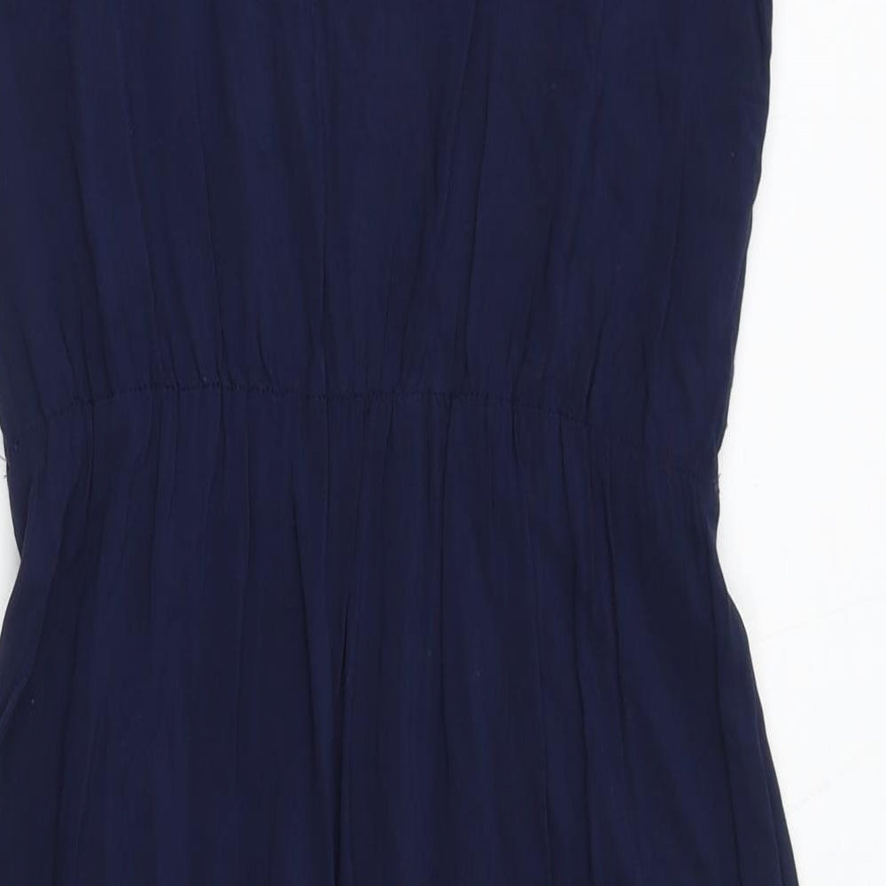 Oasis Womens Blue Viscose Tank Dress Size 8 Round Neck - Crochet Detail