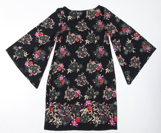 Dorothy Perkins Womens Black Floral Polyester Bodycon Size 12 Round Neck Pullover