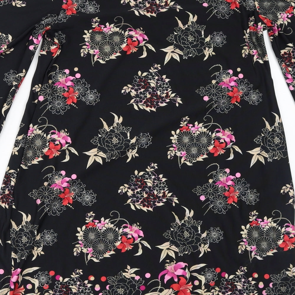 Dorothy Perkins Womens Black Floral Polyester Bodycon Size 12 Round Neck Pullover