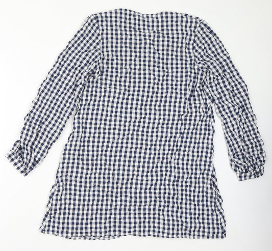 Urban Threads Womens Blue Check Polyester Mini Size 10 V-Neck Button