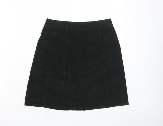 Oasis Womens Black Cotton A-Line Skirt Size 6 Button