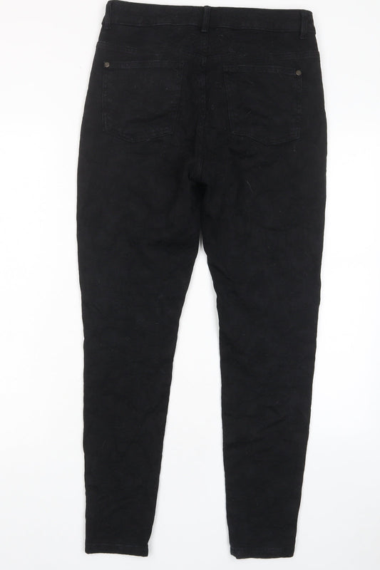 Indigo Womens Black Geometric Cotton Skinny Jeans Size 10 L28 in Regular Zip - Pockets, Embroided