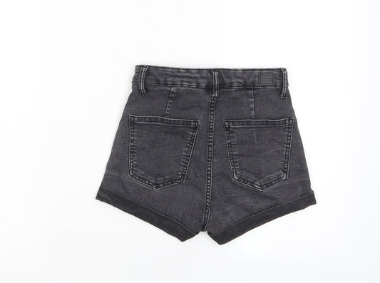 Bershka Womens Grey Cotton Boyfriend Shorts Size 6 Regular Zip - Pockets