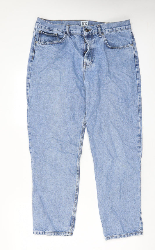 Additional front view of BDG women’s blue cotton boyfriend jeans, size UK 34, in, 32-inch leg regular button - pockets
