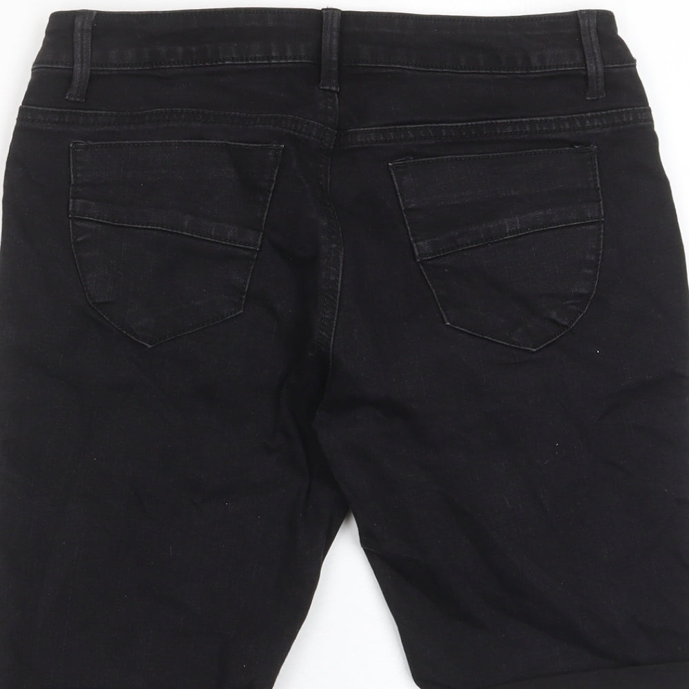 Denim & Co. Womens Black Cotton Bermuda Shorts Size 8 L9 in Regular Zip - Pockets