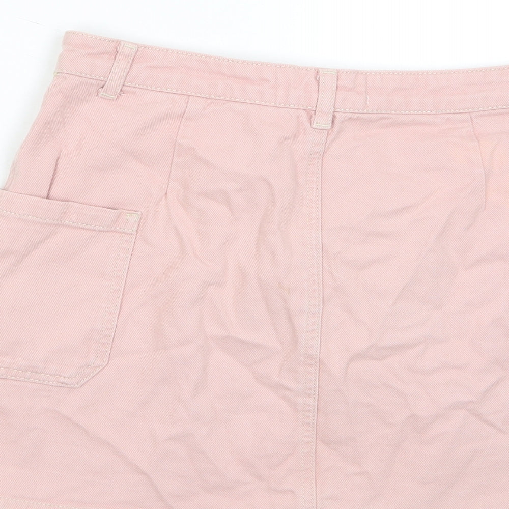 Brand and care label for BDG women’s pink cotton a-line skirt, size M, zip - pockets