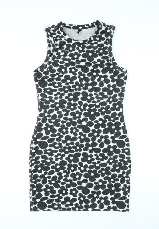 Divided by H&M Womens Black Floral Polyester Bodycon Size M Round Neck Pullover