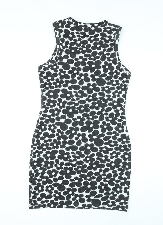 Divided by H&M Womens Black Floral Polyester Bodycon Size M Round Neck Pullover
